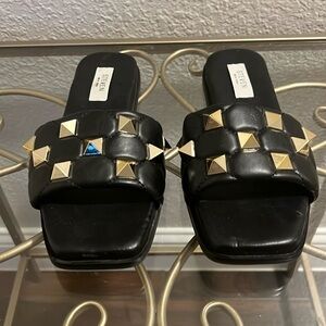 STEVEN New York Black Sandals w/ Gold Studs Size 7.5